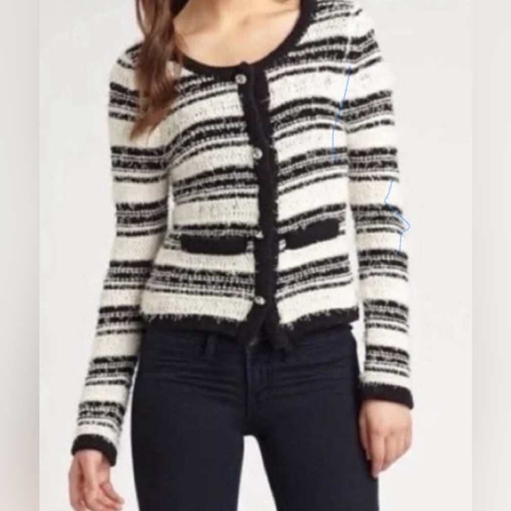 ALICE & OLIVIA Black and White Striped Cardigan Size Medium